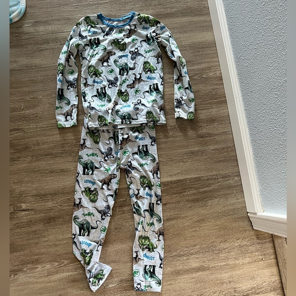 Dinosaur Print Kids Pajamas - Gray and Green